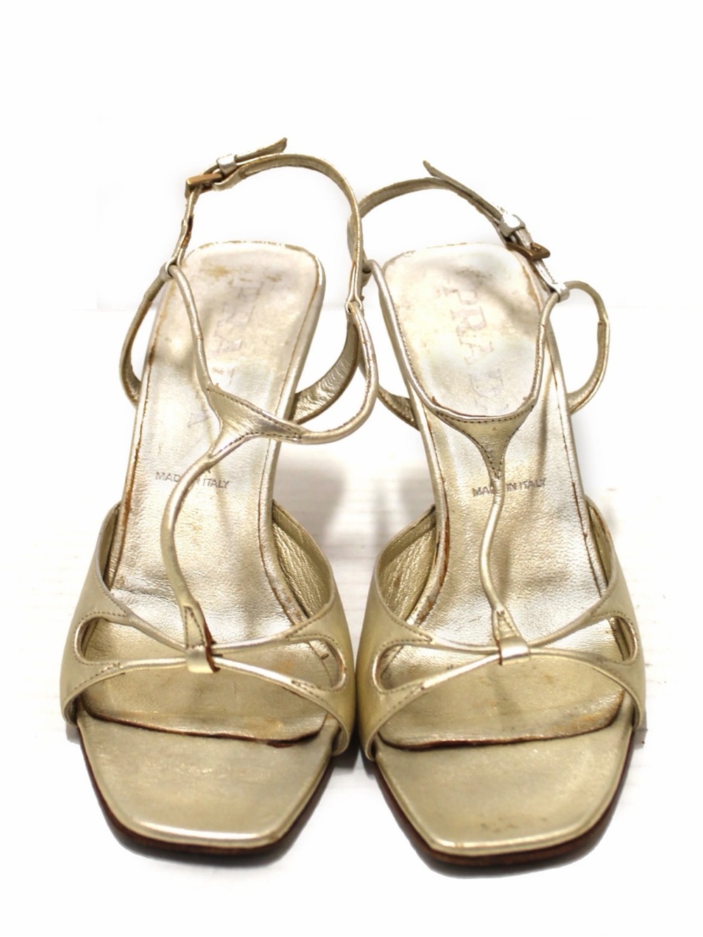 Prada Metallic Gold Strappy Slingback Heels - Picture 6 of 16